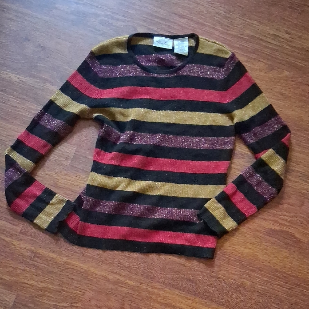 💟Alfred Dunner Red and Gold Striped Sweater